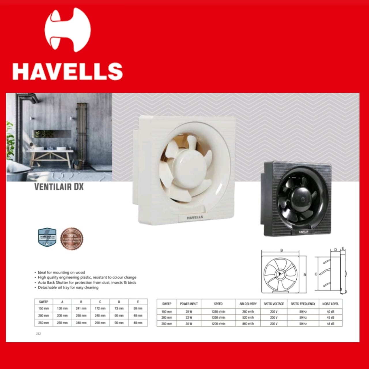 Havells - Exhaust Plastic Fan 200mm-Ventil Air DX HS (Bathroom) - Image 2
