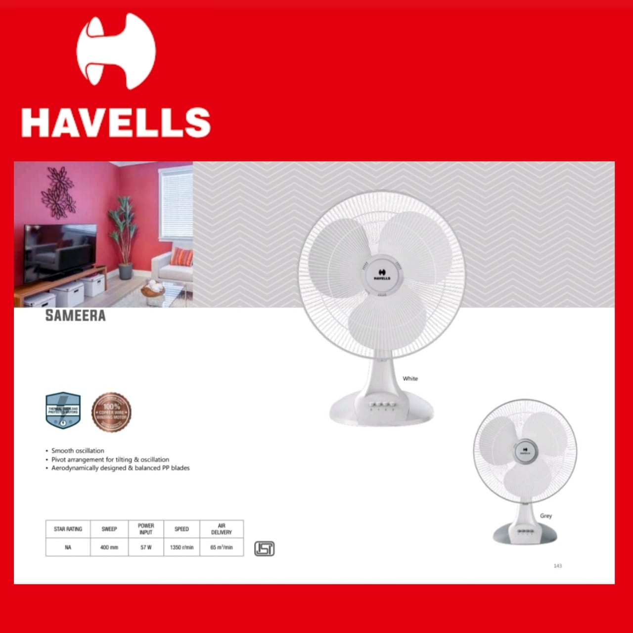 Havells - Table Fan 400mm-Sameera. - Image 2