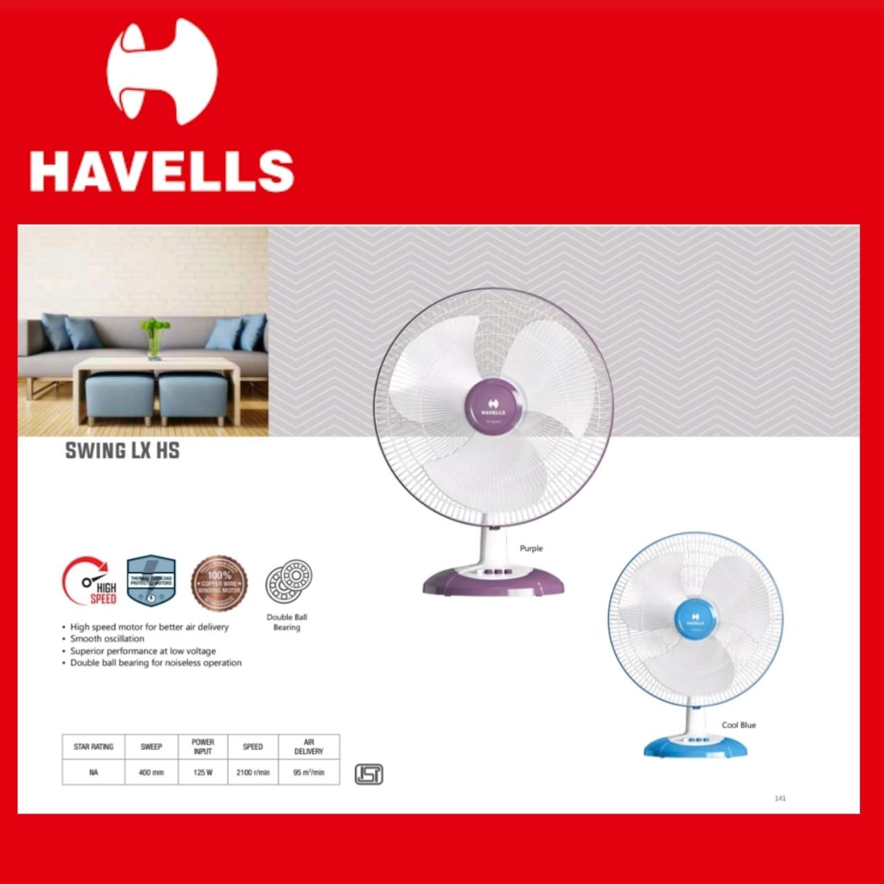 Havells - Table Fan 400mm-Swing LX HS