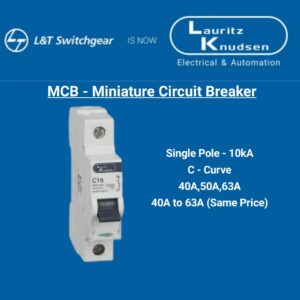 L&T - MCB - Miniature Circuit Breaker Single Pole 10kA (40A to 63A - same price) C-curve.