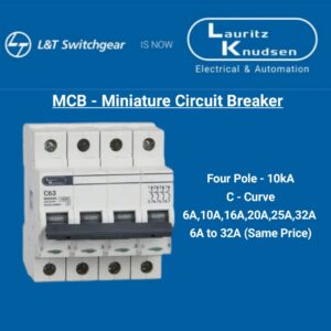 L&T - MCB - Miniature Circuit Breaker Four Pole 10kA (6A to 32A - same price) C-curve.